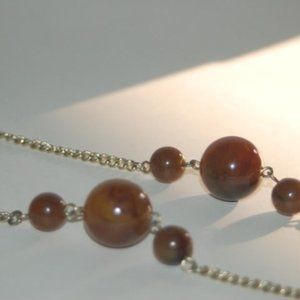 Silvertone Chain Necklace with Brown Beads